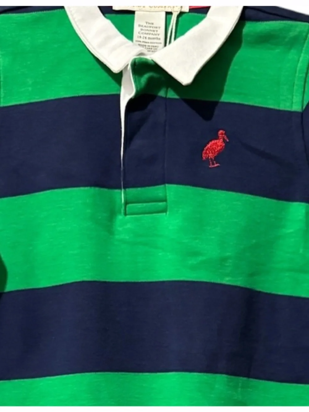 Beaufort Bonnet Sir Proper’s Rugby Romper Green Blue Stripes 18M NWT